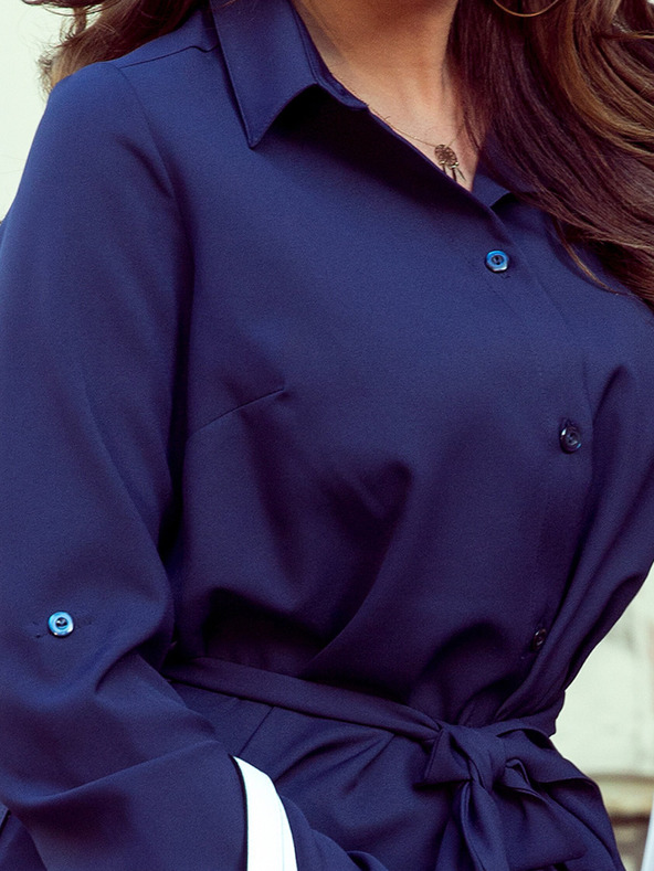 numoco Rochie cămașă cu nasturi - albastru închis Numoco