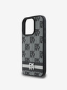 DKNY DKNY PU Leather Checkered Pattern și Stripe Back Cover pentru iPhone 16 Pro Max negru