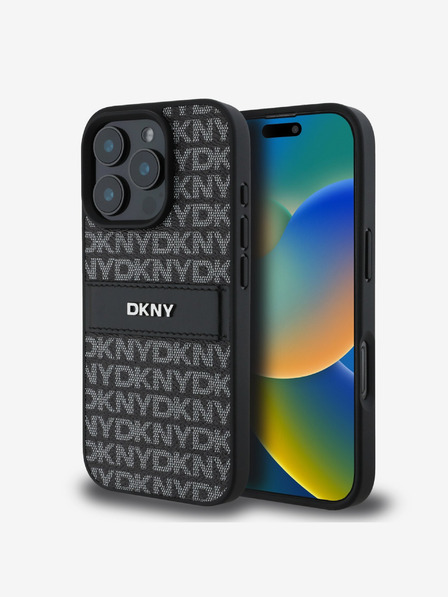 DKNY DKNY PU Leather Repeat Pattern Tonal Stripe Back Cover pentru iPhone 16 Pro Max Black