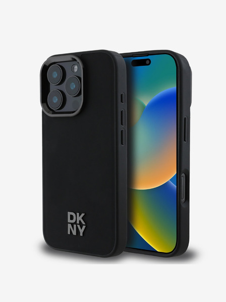DKNY DKNY PU Leather Stack Logo Magsafe Back Cover pentru iPhone 16 Pro negru