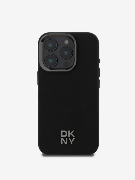 DKNY DKNY PU Leather Stack Logo Magsafe Back Cover pentru iPhone 16 Pro negru