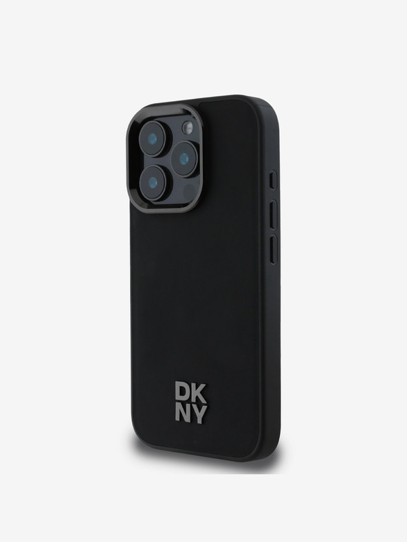 DKNY DKNY PU Leather Stack Logo Magsafe Back Cover pentru iPhone 16 Pro negru