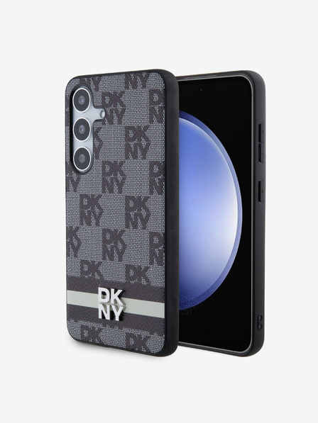 DKNY DKNY PU Leather Checkered Pattern and Stripe Back Cover pentru Samsung Galaxy S24+ Negru