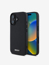 DKNY DKNY PU piele Silver Metal Logo Magsafe Back Cover pentru iPhone 16 Plus negru