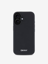 DKNY DKNY PU piele Silver Metal Logo Magsafe Back Cover pentru iPhone 16 Plus negru