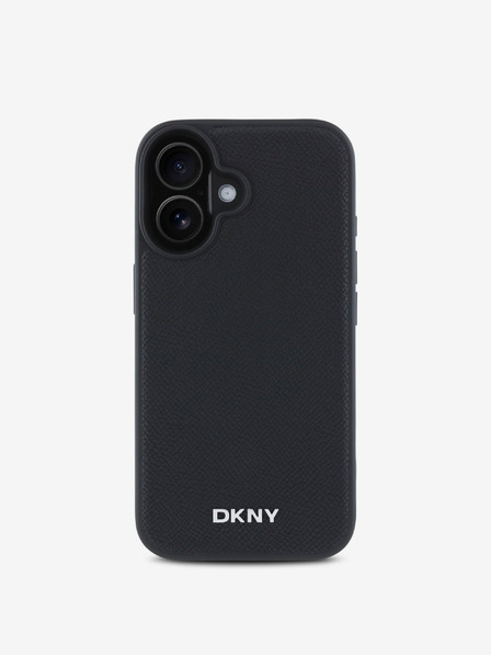 DKNY DKNY PU piele Silver Metal Logo Magsafe Back Cover pentru iPhone 16 Plus negru