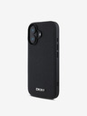 DKNY DKNY PU piele Silver Metal Logo Magsafe Back Cover pentru iPhone 16 Plus negru