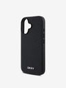 DKNY DKNY PU piele Silver Metal Logo Magsafe Back Cover pentru iPhone 16 Plus negru