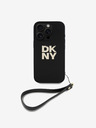 DKNY DKNY PU Leather Stack Logo Wrist Strap Back Cover pentru iPhone 16 Pro Black