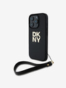 DKNY DKNY PU Leather Stack Logo Wrist Strap Back Cover pentru iPhone 16 Pro Black