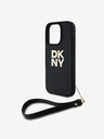 DKNY DKNY PU Leather Stack Logo Wrist Strap Back Cover pentru iPhone 16 Pro Black