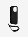 DKNY DKNY PU Leather Stack Logo Wrist Strap Back Cover pentru iPhone 16 Pro Black