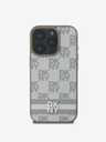 DKNY DKNY PU Leather Checkered Pattern și Stripe Back Cover pentru iPhone 16 Pro Bej