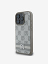DKNY DKNY PU Leather Checkered Pattern și Stripe Back Cover pentru iPhone 16 Pro Bej