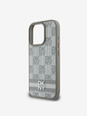 DKNY DKNY PU Leather Checkered Pattern și Stripe Back Cover pentru iPhone 16 Pro Bej