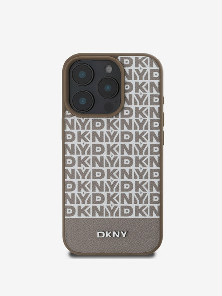 DKNY DKNY PU Leather Repeat Pattern Bottom Stripe MagSafe Back Cover pentru iPhone 16 Pro Brown