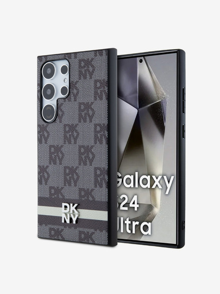 DKNY DKNY PU Leather Checkered Pattern și Stripe Back Cover pentru Samsung Galaxy S24 Ultra negru
