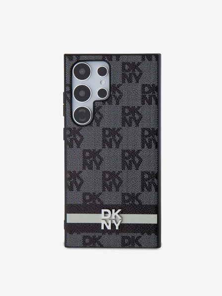 DKNY DKNY PU Leather Checkered Pattern și Stripe Back Cover pentru Samsung Galaxy S24 Ultra negru