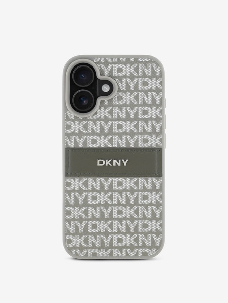 DKNY DKNY PU Leather Repeat Pattern Tonal Stripe Back Cover pentru iPhone 16 Bej