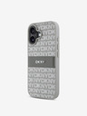 DKNY DKNY PU Leather Repeat Pattern Tonal Stripe Back Cover pentru iPhone 16 Bej