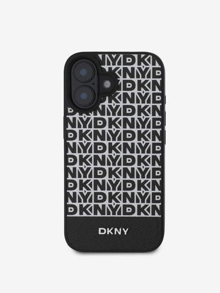 DKNY DKNY PU Leather Repeat Pattern Bottom Stripe MagSafe Back Cover pentru iPhone 16 Plus negru
