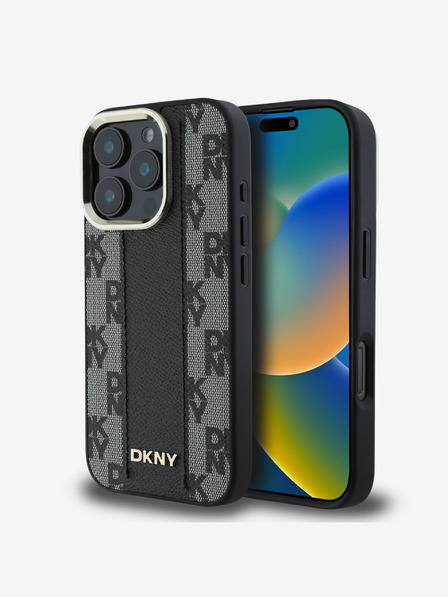 DKNY DKNY PU Leather Checkered Pattern Magsafe Back Cover pentru iPhone 16 Pro Max Negru