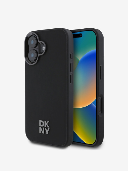 DKNY DKNY PU Leather Stack Logo Magsafe Back Cover pentru iPhone 16 negru