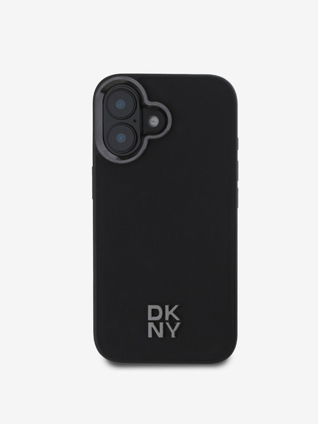 DKNY DKNY PU Leather Stack Logo Magsafe Back Cover pentru iPhone 16 negru