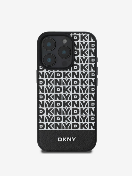 DKNY DKNY PU Leather Repeat Pattern Bottom Stripe MagSafe Back Cover pentru iPhone 16 Pro Black