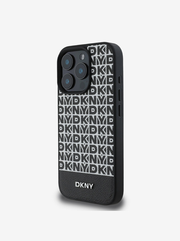 DKNY DKNY PU Leather Repeat Pattern Bottom Stripe MagSafe Back Cover pentru iPhone 16 Pro Black
