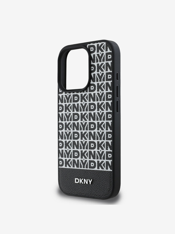 DKNY DKNY PU Leather Repeat Pattern Bottom Stripe MagSafe Back Cover pentru iPhone 16 Pro Black