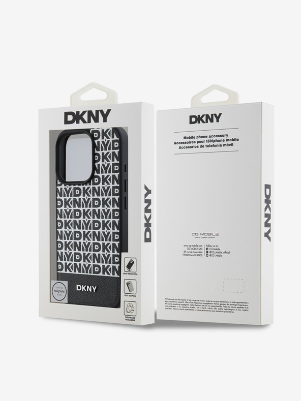 DKNY DKNY PU Leather Repeat Pattern Bottom Stripe MagSafe Back Cover pentru iPhone 16 Pro Black