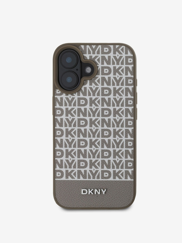 DKNY DKNY PU Leather Repeat Pattern Bottom Stripe MagSafe Back Cover pentru iPhone 16 Brown
