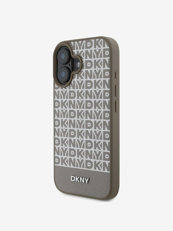 DKNY DKNY PU Leather Repeat Pattern Bottom Stripe MagSafe Back Cover pentru iPhone 16 Brown