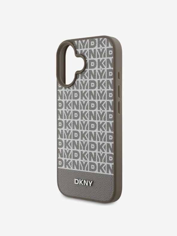 DKNY DKNY PU Leather Repeat Pattern Bottom Stripe MagSafe Back Cover pentru iPhone 16 Brown