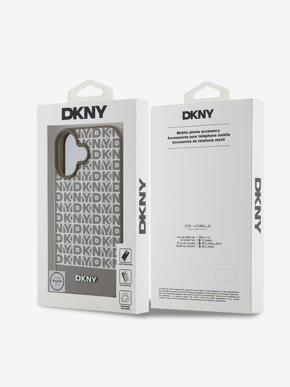 DKNY DKNY PU Leather Repeat Pattern Bottom Stripe MagSafe Back Cover pentru iPhone 16 Brown