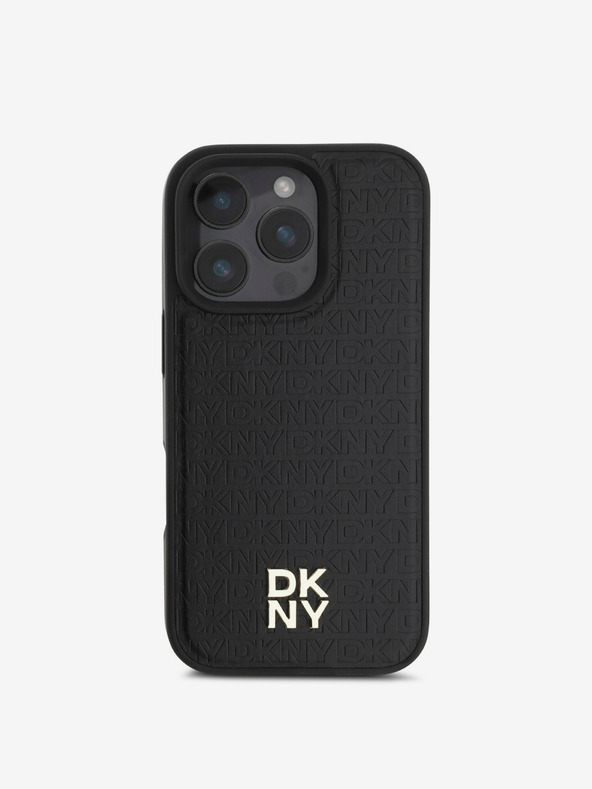 DKNY DKNY PU Leather Repeat Pattern Stack Logo MagSafe Back Cover pentru iPhone 16 Pro Max negru