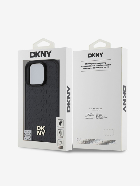 DKNY DKNY PU Leather Repeat Pattern Stack Logo MagSafe Back Cover pentru iPhone 16 Pro Max negru