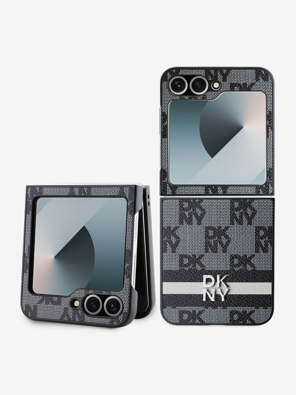 DKNY DKNY PU Leather Checkered Pattern and Stripe Back Cover pentru Samsung Galaxy Z Flip 6 Negru