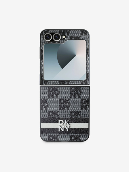 DKNY DKNY PU Leather Checkered Pattern and Stripe Back Cover pentru Samsung Galaxy Z Flip 6 Negru