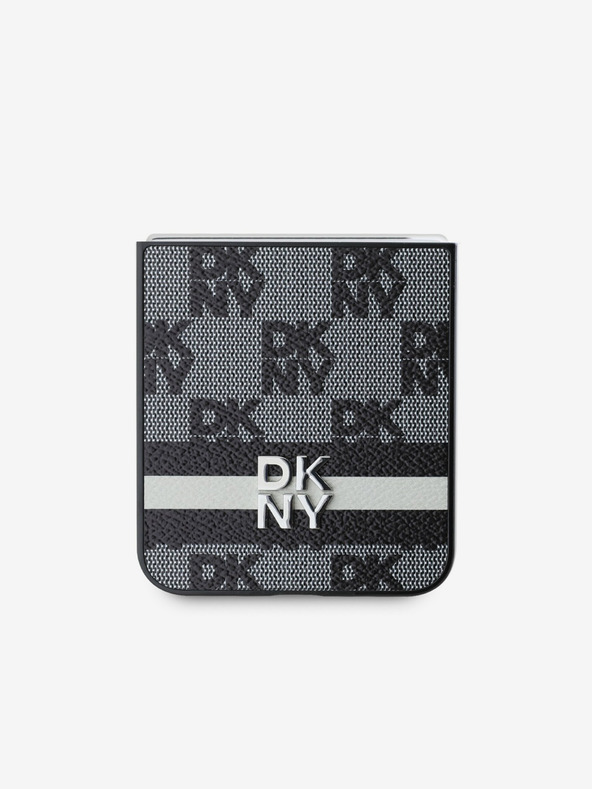 DKNY DKNY PU Leather Checkered Pattern and Stripe Back Cover pentru Samsung Galaxy Z Flip 6 Negru