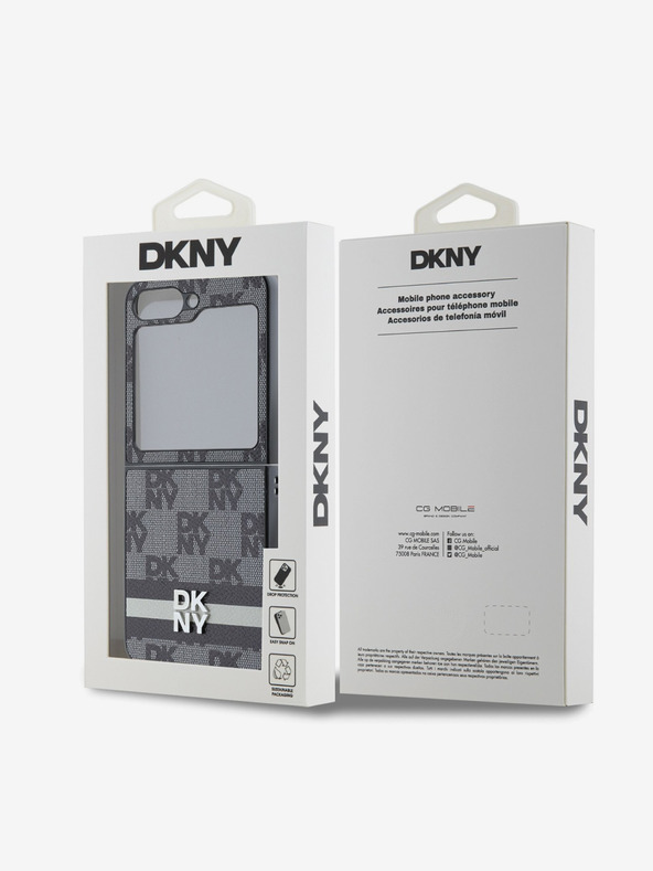 DKNY DKNY PU Leather Checkered Pattern and Stripe Back Cover pentru Samsung Galaxy Z Flip 6 Negru