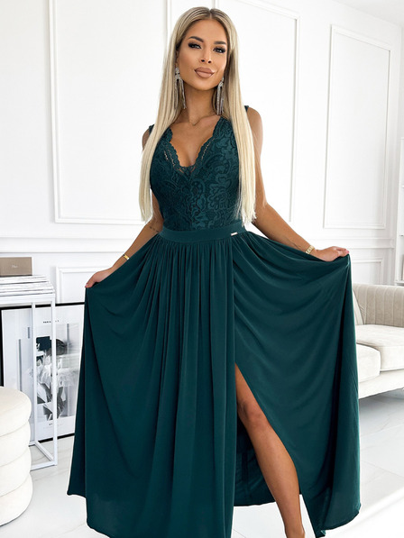 numoco Rochie lungă cu decolteu din dantelă - verde Numoco LEA