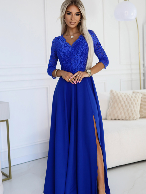 numoco Rochie lungă elegantă din dantelă cu decolteu în formă de inimă - albastru Numoco AMBER