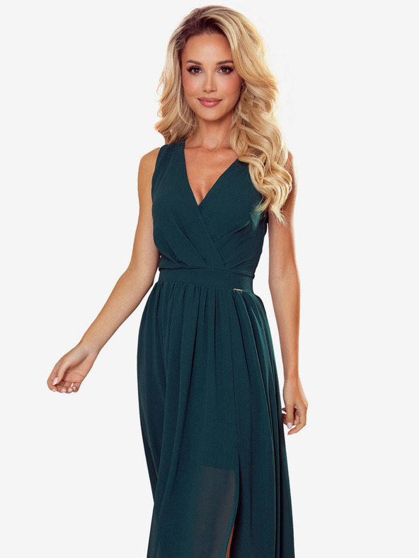 numoco Rochie lungă cu decolteu și cravată - verde Numoco JUSTINE