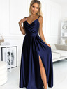 numoco Rochie maxi elegantă fără bretele din satin - albastru închis Numoco CHIARA
