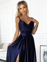 numoco Rochie maxi elegantă fără bretele din satin - albastru închis Numoco CHIARA