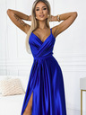 numoco Rochie lungă elegantă din satin cu decolteu în formă de inimă și crăpătură pe picior - albastru Numoco JULIET