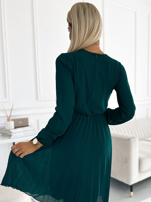 numoco Rochie plisată din șifon cu decolteu - verde Numoco ISABELLE