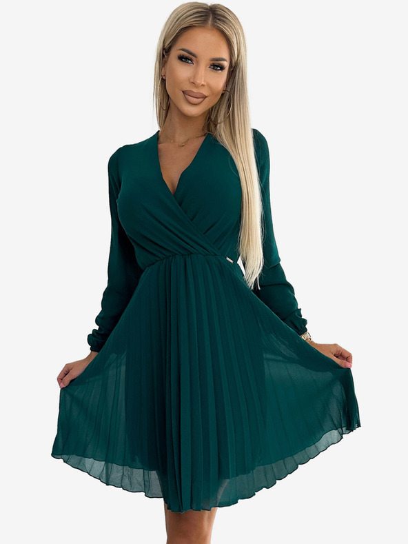 numoco Rochie plisată din șifon cu decolteu - verde Numoco ISABELLE